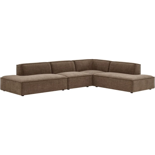 Restore 4 Piece Modular L Shaped Armless Sectional Sofa in Mocha Brown Performance Fabric