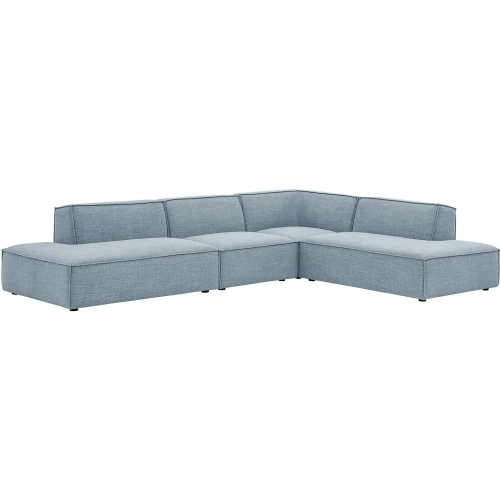 Restore 4 Piece Modular L Shaped Armless Sectional Sofa in Sky Blue Performance Fabric
