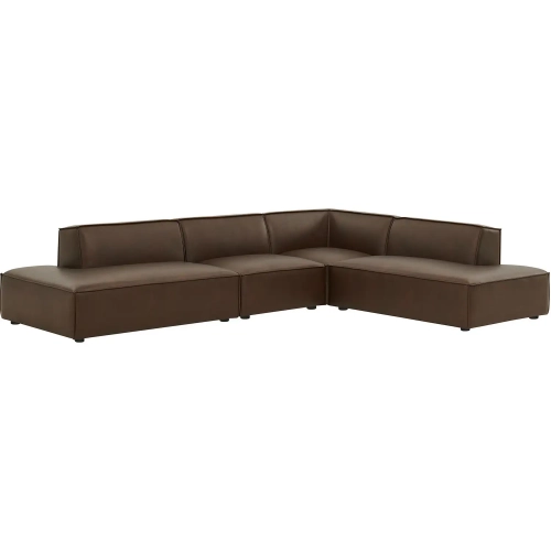 Restore 4 Piece Modular L Shaped Armless Sectional Sofa in Espresso Brown Vegan Leather