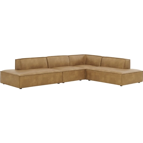 Restore 4 Piece Modular L Shaped Armless Sectional Sofa in Toast Brown Vegan Leather