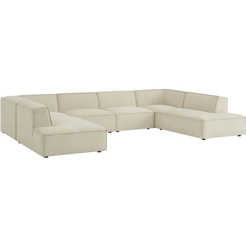 Restore 6 Piece U Shaped Sectional Sofa in Ecru White Performance Fabric