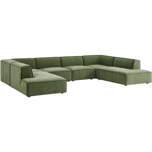 Restore 6 Piece U Shaped Sectional Sofa in Foliage Green Performance Fabric