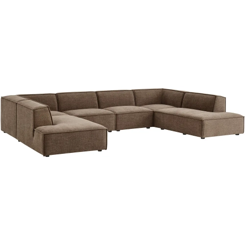 Restore 6 Piece U Shaped Sectional Sofa in Mocha Brown Performance Fabric