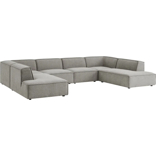 Restore 6 Piece U Shaped Sectional Sofa in Pewter Brown Performance Fabric