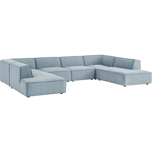 Restore 6 Piece U Shaped Sectional Sofa in Sky Brown Performance Fabric