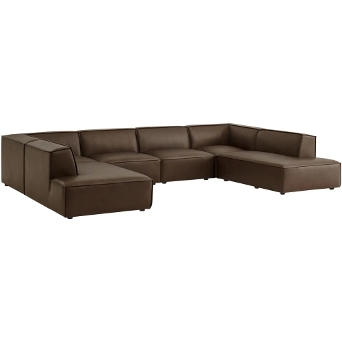 Restore 6 Piece U Shaped Sectional Sofa in Espresso Brown Vegan Leather
