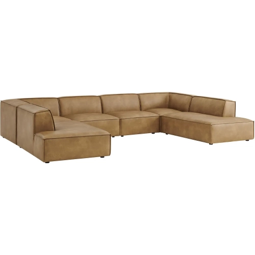 Restore 6 Piece U Shaped Sectional Sofa in Toast Brown Vegan Leather