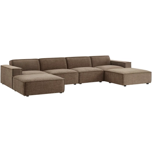Restore 6 Piece Modular Sectional Sofa in Mocha Brown Performance Fabric
