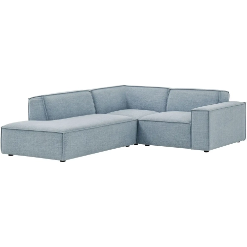 Restore 3 Piece Modular Left Chaise Sectional Sofa in Sky Blue Performance Fabric