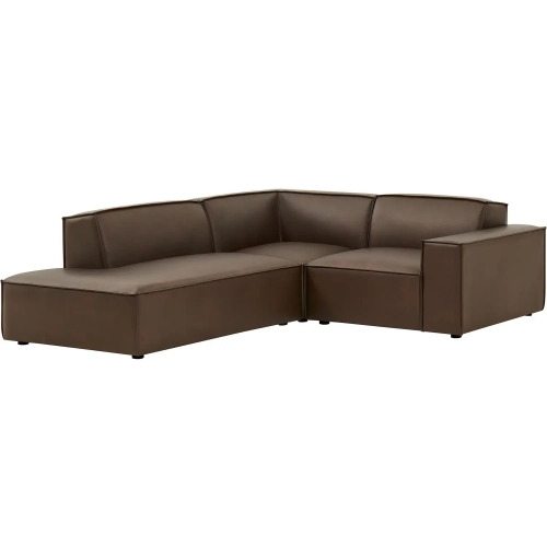 Restore 3 Piece Modular Left Chaise Sectional Sofa in Espresso Brown Vegan Leather