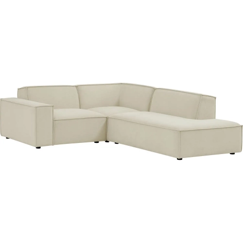 Restore 3 Piece Modular Right Chaise Sectional Sofa in Ecru Off White Performance Fabric