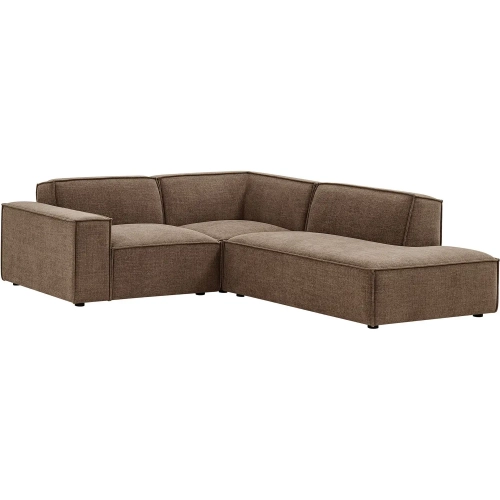 Restore 3 Piece Modular Right Chaise Sectional Sofa in Mocha Brown Performance Fabric