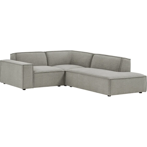 Restore 3 Piece Modular Right Chaise Sectional Sofa in Pewter Brown Performance Fabric