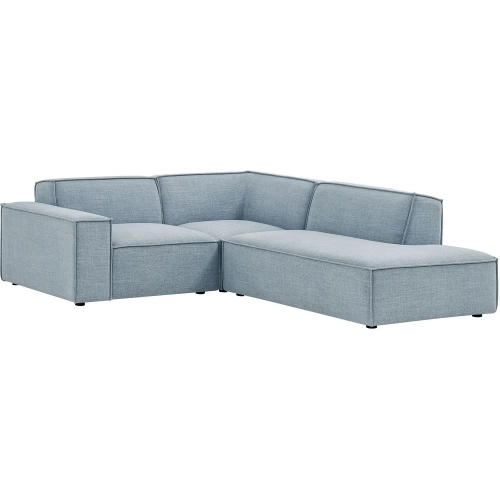 Restore 3 Piece Modular Right Chaise Sectional Sofa in Sky Blue Performance Fabric