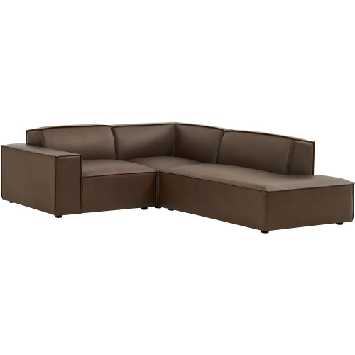 Restore 3 Piece Modular Right Chaise Sectional Sofa in Espresso Brown Vegan Leather
