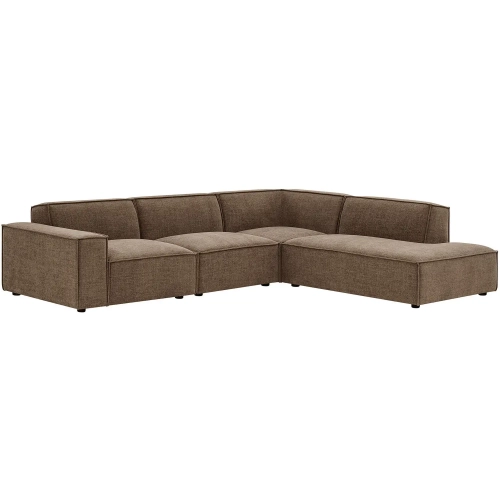 Restore 4 Piece Modular L Shaped Sectional Sofa in Mocha Brown Performance Fabric