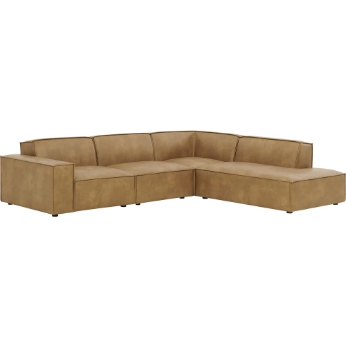 Restore 4 Piece Modular L Shaped Sectional Sofa in Toast Brown Vegan Leather