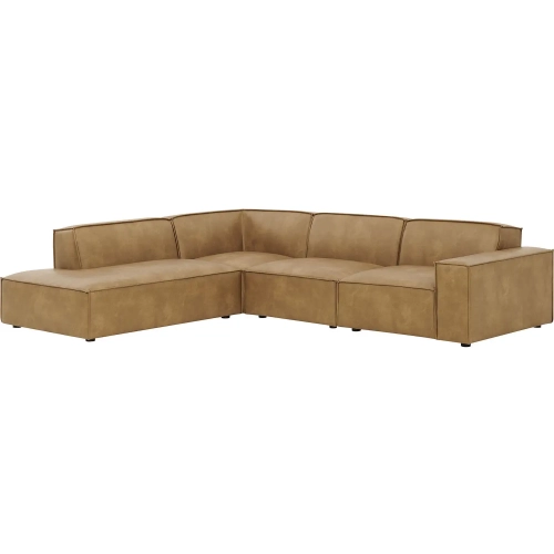 Restore 4 Piece Modular L Shaped Sectional Sofa in Toast Brown Vegan Leather