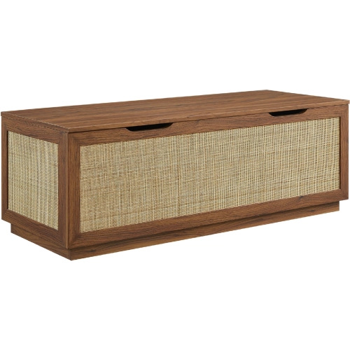 Soma 47" Storage Bench in Walnut Finish & Faux Rattan