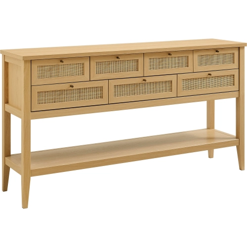 Soma 62" Console Table in Oak Finish & Synthetic Rattan
