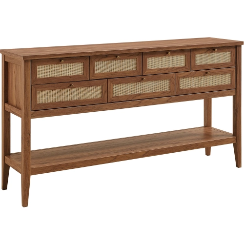 Soma 62" Console Table in Walnut Finish & Synthetic Rattan