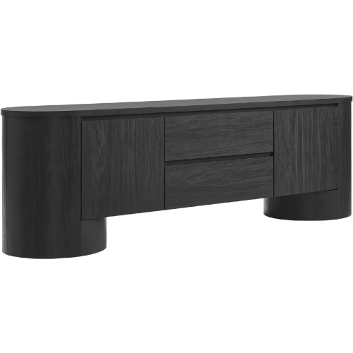 Duval 71" Oval TV Stand Cabinet in Black Wood Grain Laminate