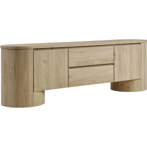 Duval 71" Oval TV Stand Cabinet in Light Oak Wood Grain Laminate