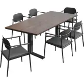 Aeris 7 Piece Outdoor Dining Set in Charcoal Gray Aluminum, Faux Wood & Gray Fabric