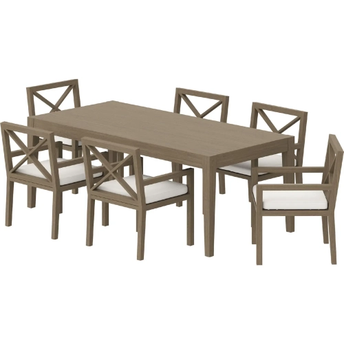 Northlake 7 Piece Outdoor Dining Set in Weathered Gray Teak & White Fabric