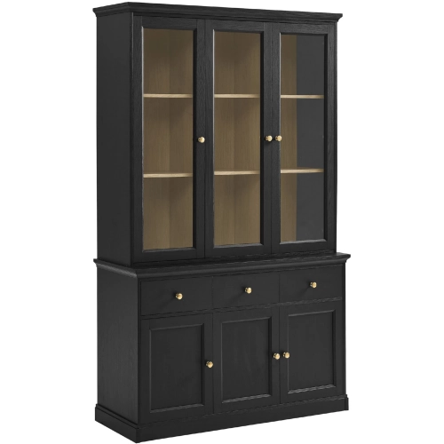 Amara 79" Large Storage Display Cabinet in Black, Oak Finish & Tempered Glass
