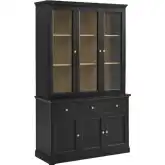 Amara 79" Large Storage Display Cabinet in Black, Oak Finish & Tempered Glass