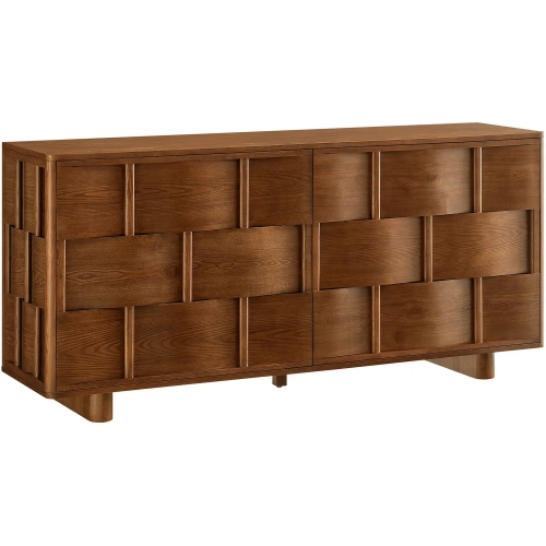 Foundry 71" Woven Buffet Storage Cabinet in Walnut Finish Wood