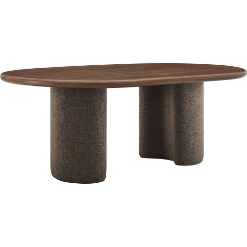 Enric 84" Oval Dining Table in Walnut Brown Finish Mango Wood & Brown Fabric
