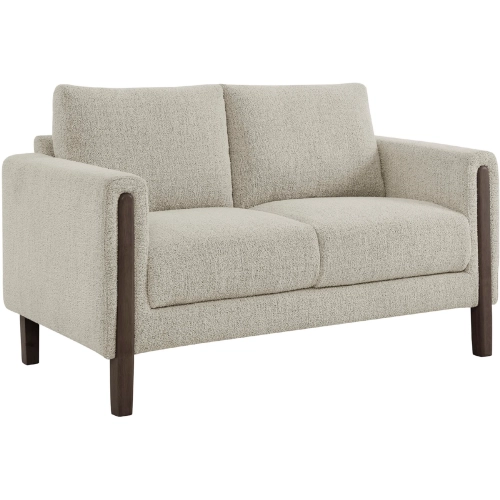 Hawken Loveseat in Parchment Gray Boucle Fabric & Espresso Wood