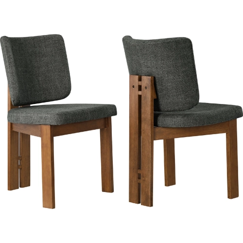 Alba Armless Dining Chair in Walnut Finish & Charcoal Gray Fabric (Set of 2)