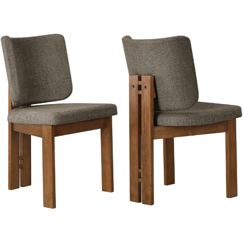 Alba Armless Dining Chair in Walnut Finish & Taupe Brown Fabric (Set of 2)
