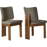 Alba Armless Dining Chair in Walnut Finish & Taupe Brown Fabric (Set of 2)