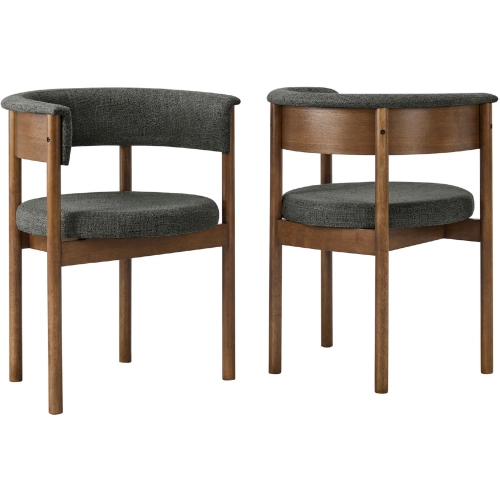Clea Curved Dining Chair in Wood & Charcoal Gray Fabric (Set of 2)