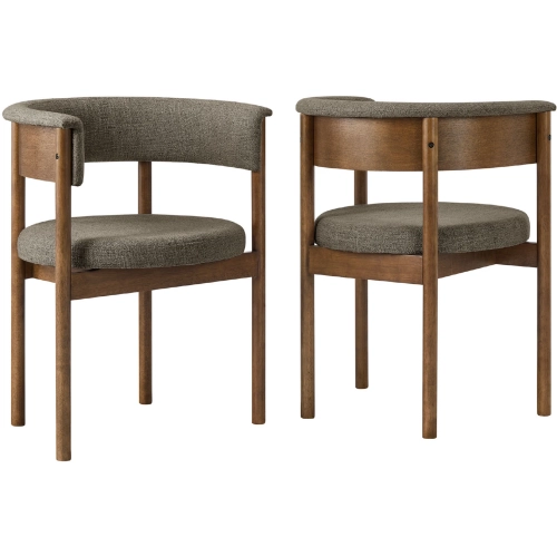 Clea Curved Dining Chair in Wood & Taupe Brown Fabric (Set of 2)