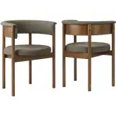 Clea Curved Dining Chair in Wood & Taupe Brown Fabric (Set of 2)