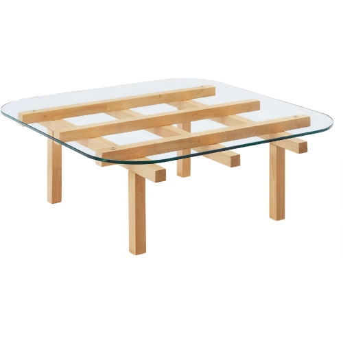 Isby 35" Coffee Table in Oak Brown Finish Wood & Tempered Glass