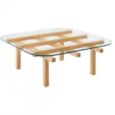 Isby 35" Coffee Table in Oak Brown Finish Wood & Tempered Glass