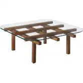 Isby 35" Coffee Table in Walnut Brown Finish Wood & Tempered Glass