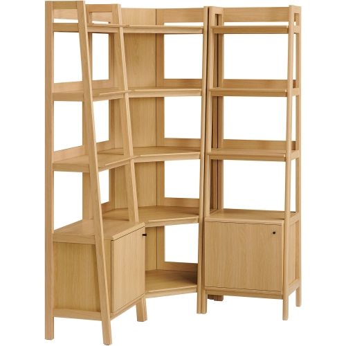 Bixby 3 Piece Corner Narrow Bookcase Set in Oak Finish