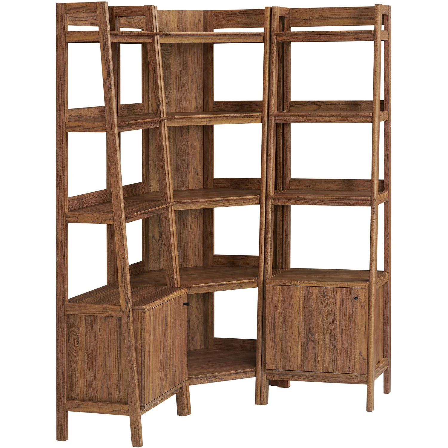 Modway EEI-7470-WAL Bixby 3 Piece Corner Narrow Bookcase Set in