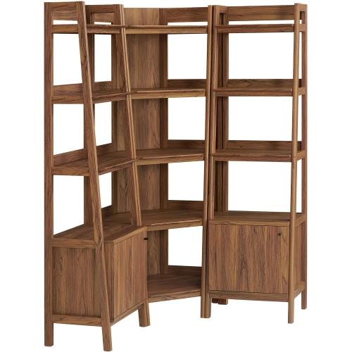 Bixby 3 Piece Corner Narrow Bookcase Set in Walnut Finish