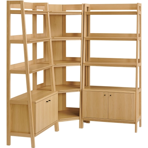 Bixby 3 Piece Corner Wide Bookcase Set in Oak Finish