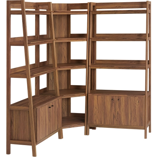 Bixby 3 Piece Corner Wide Bookcase Set in Walnut Finish