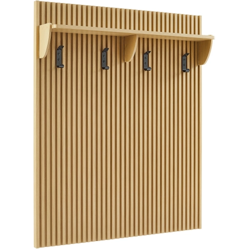 Render Fluted Coat Rack Panel w/ Shelf in Light Oak Finish
