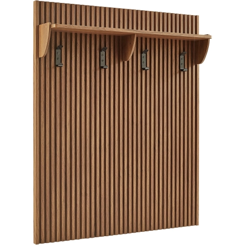 Render Fluted Coat Rack Panel w/ Shelf in Walnut Finish